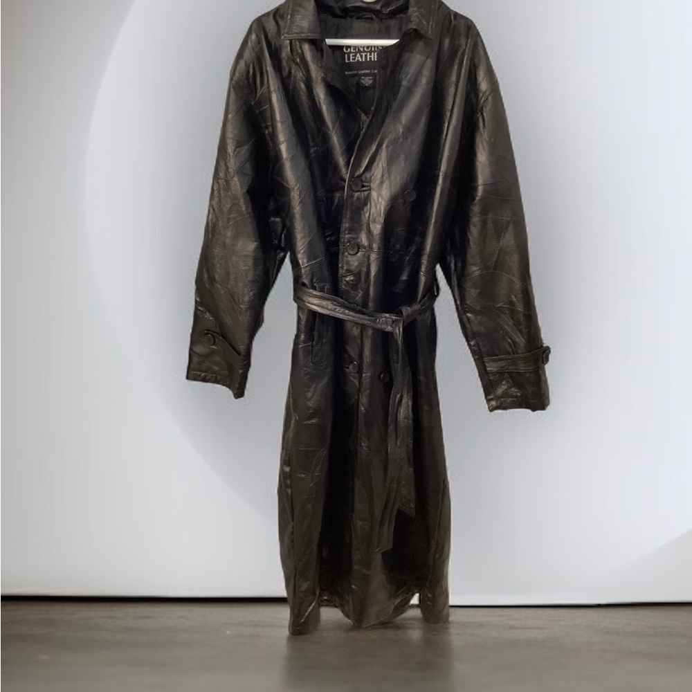 Men's Black Leather Trench Coat